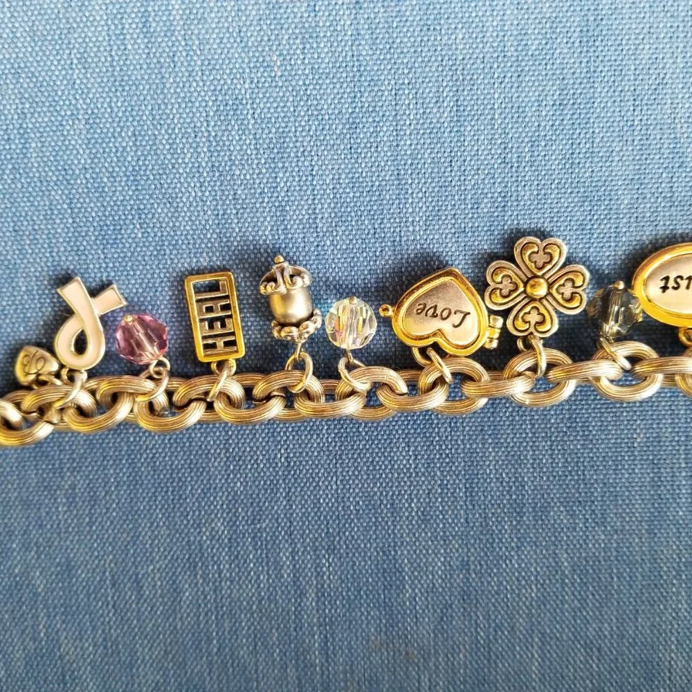 🩷BOGO* Brighton Y2K Vintage Breast Cancer Encouragement Charm Bracelet - GPC🩷 - Picture 16 of 16